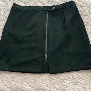 white birch Black Front-Zip Mini Skirt